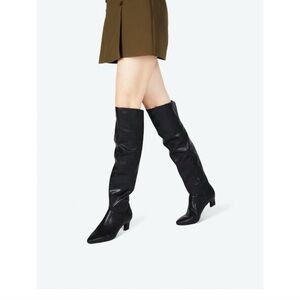 INTENTIONALLY BLANK Black Over-the-Knee Pointed Leather Boots NIB 9, 10
